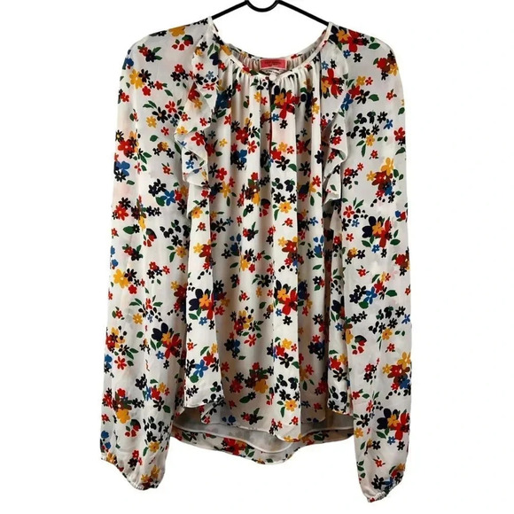 Kate Spade White Chiffon Sailing Floral Print Ruffle Blouse Shirt Top Size XS - Picture 3 of 15